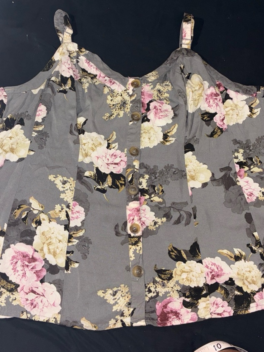 torrid Gray Floral Cold-Shoulder Camisole with Pink and Cream Blooms